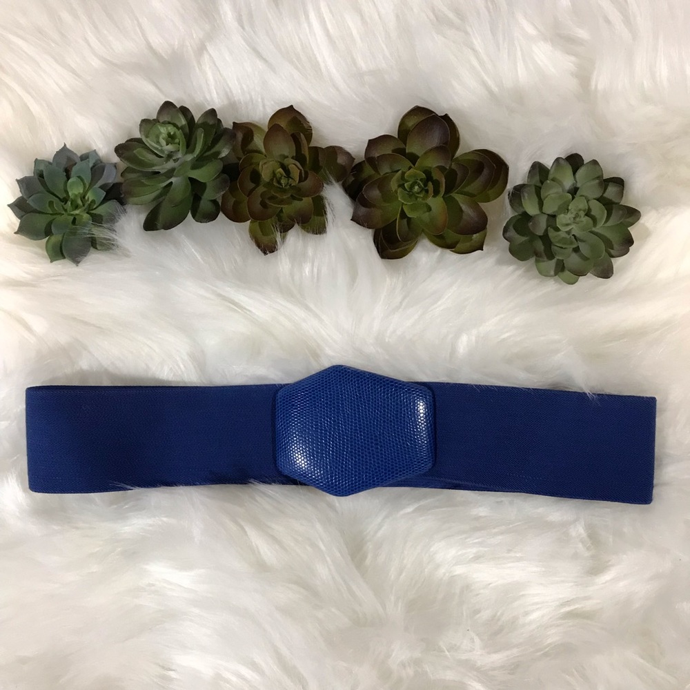 Vintage Royal Blue Stretch Belt F Snakeskin Buckle